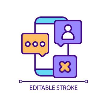 Personal information limitation at online communication RGB color icon. Protection user privacy in internet. Mobile device. Isolated vector illustration. Simple filled line drawing. Editable stroke