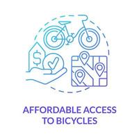 Affordable access to bicycles blue gradient concept icon. Bike sharing goal abstract idea thin line illustration. Accessible option. Budget-friendly road bikes. Vector isolated outline color drawing