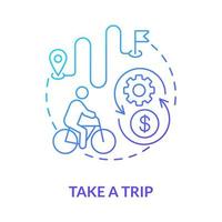 Take trip blue gradient concept icon. Bicycle sharing usage abstract idea thin line illustration. Using micro mobility vehicle. Self-service bike station. Vector isolated outline color drawing
