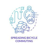 Spreading bicycle commuting blue gradient concept icon. Bike sharing benefit abstract idea thin line illustration. Driving to work with bicycle. Vector isolated outline color drawing