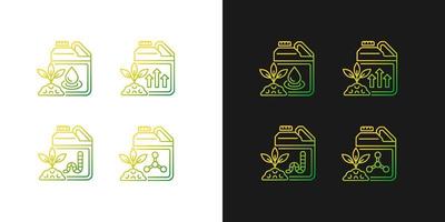 Liquid supplements gradient icons set for dark and light mode. Fluid fertilizer for ground. Thin line contour symbols bundle. Isolated vector outline illustrations collection on black and white
