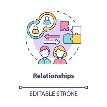 Relationships concept icon. Social participation between people. Relations function in community abstract idea thin line illustration. Vector isolated outline color drawing. Editable stroke