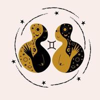 Gemini. Zodiac sign. Two girls are twins. Constellation of Gemini. Vector illustration in a flat style.