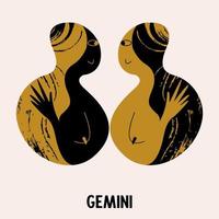 Gemini. Zodiac sign. Two girls are twins. Constellation of Gemini. Vector illustration in a flat style.