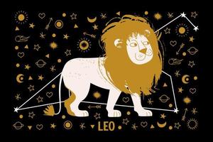 Sign of the zodiac Leo. Constellation of Leo. Vector illustration in flat style.