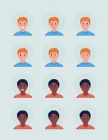 Diverse men facial expressions semi flat color vector character avatar set