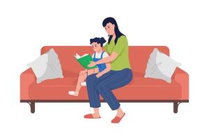 Mom and daughter reading book semi flat color vector characters