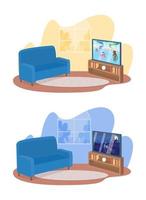 Cozy living room decor 2D vector isolated illustration set