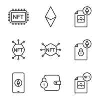 Conjunto de iconos de línea de tecnología nft. icono de estilo de contorno. vector eps10