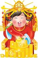 chinese girl money wealth vector cartoon clipart