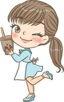 little girl drink vector cartoon clipart