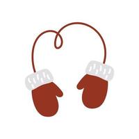 Vector illustration pair of knitted christmas red knitted santa mittens on white background. Winter greeting card