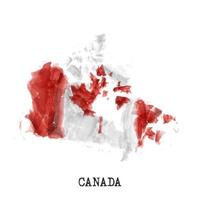 Canada map and flag watercolor painting design . Realistic drawing country shape . White isolated background . Vector .