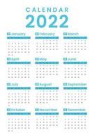 calendario 2022 desde el conjunto de enero a diciembre. la semana comienza el domingo. calendario de pared minimalista vector