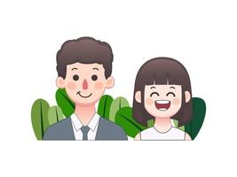Ilustración de pareja. novio y novia se ven feliz y lindo avatar vista frontal vector