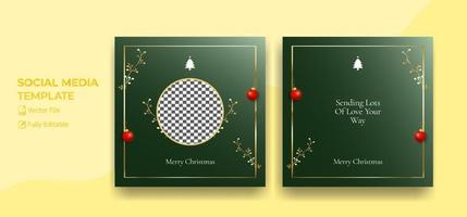 conjunto de maqueta de fondo de redes sociales de navidad y año nuevo con plantilla de adorno vector