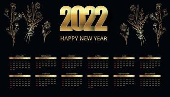 stylish golden flower 2022 new year calendar template vector