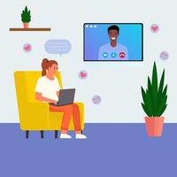 Virtual love. Couple in love talking on skype vector