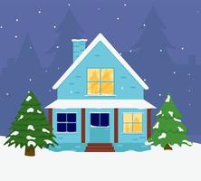 casa de familia. feliz navidad invierno. calle de navidad vector