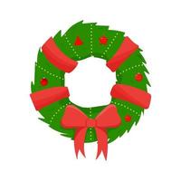 Christmas wreath of holly with red ribbons vector