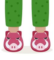 Children pajama slippers. Children feet in funny slippers vector