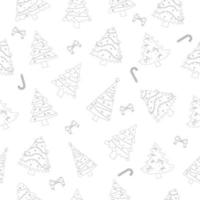 Christmas tree with tree ball and tree toy seamless pattern. Color book. Flat vector illustration