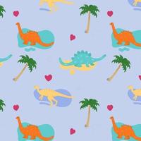 Dinosaur seamless vector pattern. Dinosaur with palm tree