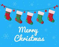 calcetín navideño con regalos en el interior. accesorios de invierno. Ilustración de diseño de tarjeta de invierno para saludos, invitaciones, volantes, folletos vector