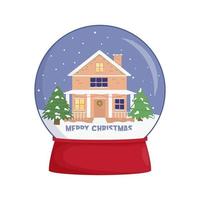 Snow globe with a town. Winter wonderland scenes in a snow globe. vector