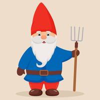 Garden gnome with a hayfork in his hands vector