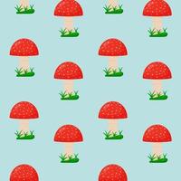 Amanita mushrooms seamless pattern. Red mushrooms with white spots. Fly agaric vector