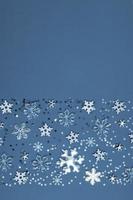 Blank greeting card winter holidays Merry Christmas and Happy New Year on  blue background with
