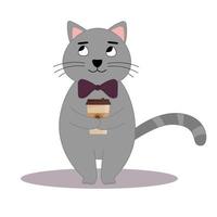 Cat holding a cup of coffee. Flat vector illustration