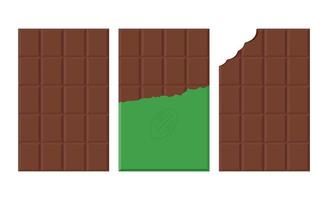 conjunto de barra de chocolate negro en un paquete abierto sobre fondo blanco. ilustración vectorial plana vector