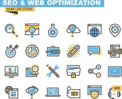 iconos de líneas planas para optimización web y seo, para sitios web y sitios web y aplicaciones móviles. vector