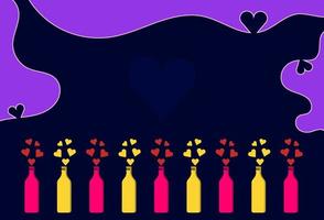 heart shape drifting out of a beer or drink bottle. A Valentine's Day party idea. Wave background design vector