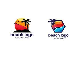 Sunset on the beach logo designs inspiration. Tropical Beach logo designs vector