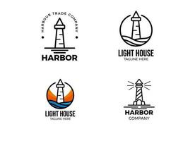 Lighthouse Searchlight Beacon Tower Island Beach Coast Simple Line Art logo design inspiration vector