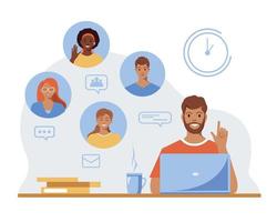 Video call or conference illustration, multi-national people vector