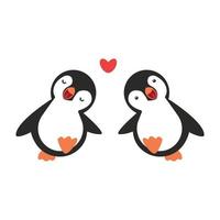 vector de pareja de dos pingüinos felices