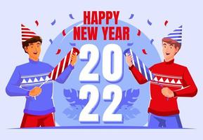Happy people celebrating new year 2022 vector