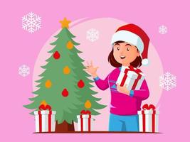 Little girl celebrating Christmas vector