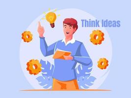Men thinking with lightbulb for new ideas with innovation and creativity