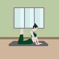 Girl doing yoga in the room. Minimalism style vector