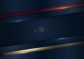 3D modern luxury template design with shiny blue, red diagonal stripes and golden line light sparking on dark blue background vector