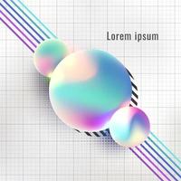 Abstract 3D sphere liquid bubbles elements with line graphic on grid pattern background vector