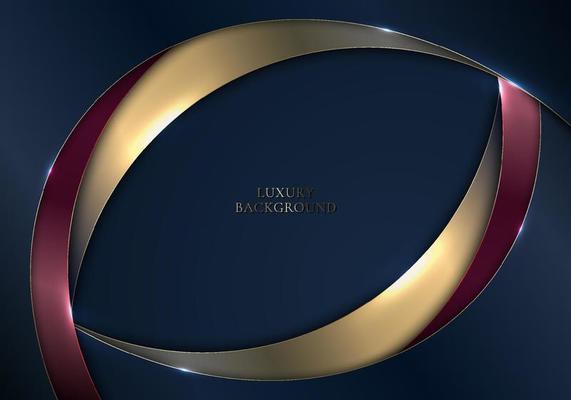 Elegant template abstract blue , gold, red metallic curved stripes with lighting on dark blue background