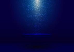 3D studio room blue pedestal floating on air and dust lighting on dark blue background vector