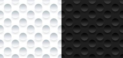 3D black and white circles sphere embossed seamless pattern on dark background vector