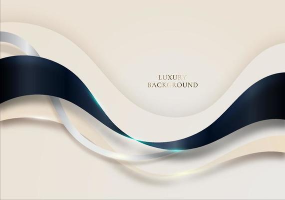 3D modern luxury template design blue wave ribbon stripes and lighting curved line light sparking on white background
